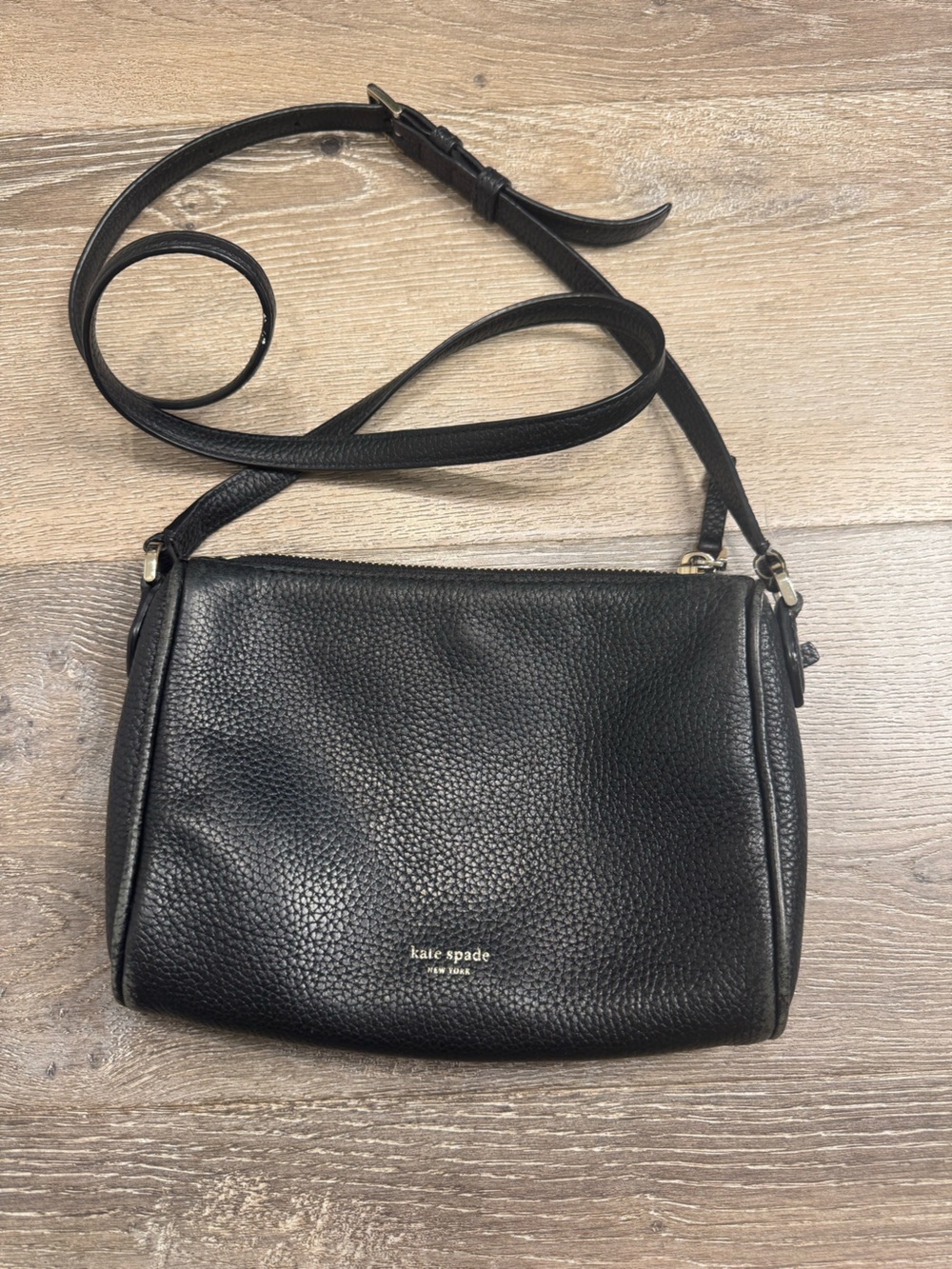 kate spade Black Pebbled Leather Crossbody with Gold Hardware